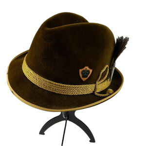 VINTAGE Dobbs Brown Velvet Game Bird Fedora Hat